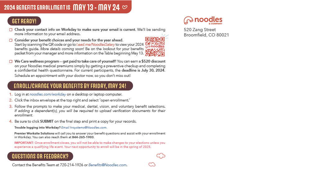 MJ Insurance Noodles & Company open enrollment